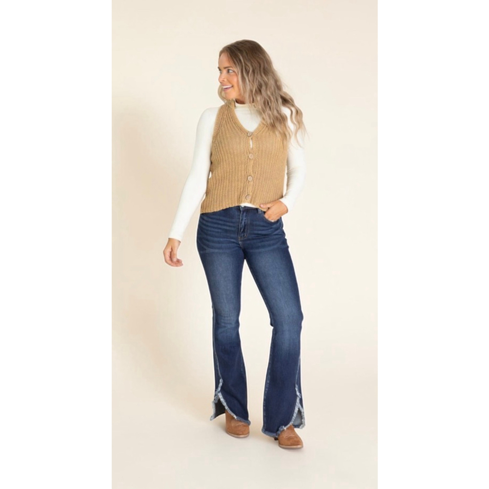 Women's White Birch Tan Knit Button-Up Vest L - Picture 3 of 5